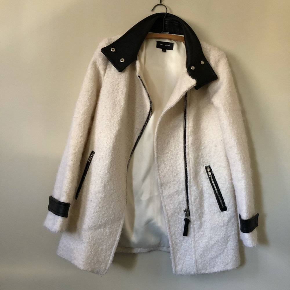 Mackage Coat Wool Leather Zippers Jacket White  Mohair XS - Picture 5 of 9